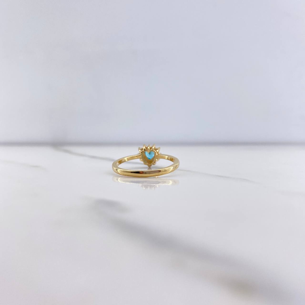 Anillo Halo Corazon 2.25gr / T6 1/4 / Circones Azul Blancos Oro Amarillo &