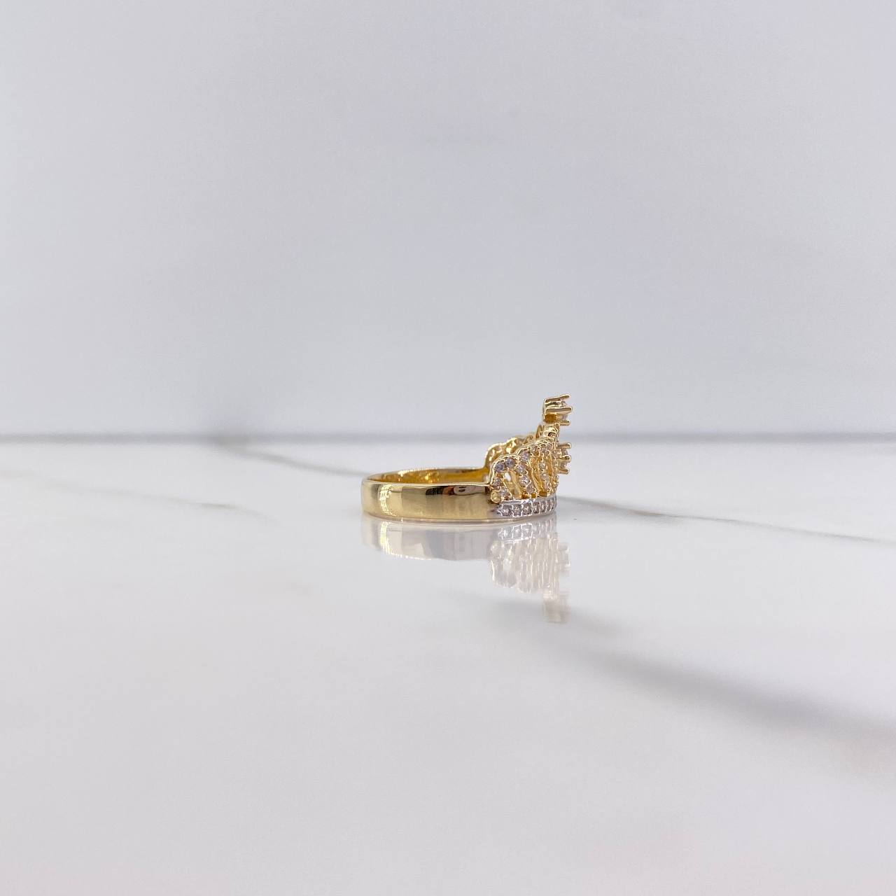 Anillo Corona Corazon 3.35gr / T7 / Circones Blancos Dos Oros Amarillo Blanco &