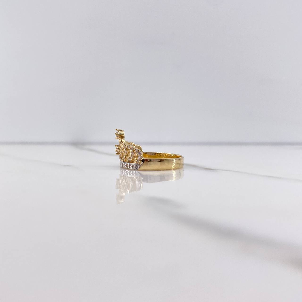 Anillo Corona Corazon 3.35gr / T7 / Circones Blancos Dos Oros Amarillo Blanco &