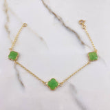 Pulso Espiga Trebol 2.75gr / 19cm / 2mm Resina Verde Blanco Oro Amarillo &