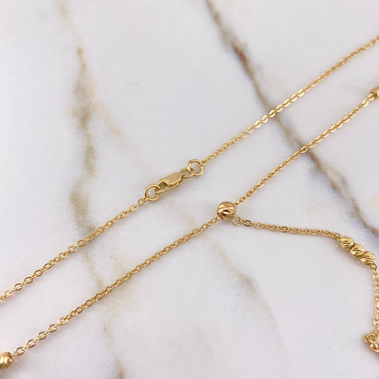 Rosario Aro Seguido 3.55gr / 40cm / 3mm-4mm Bolas Diamantadas Oro Amarillo &