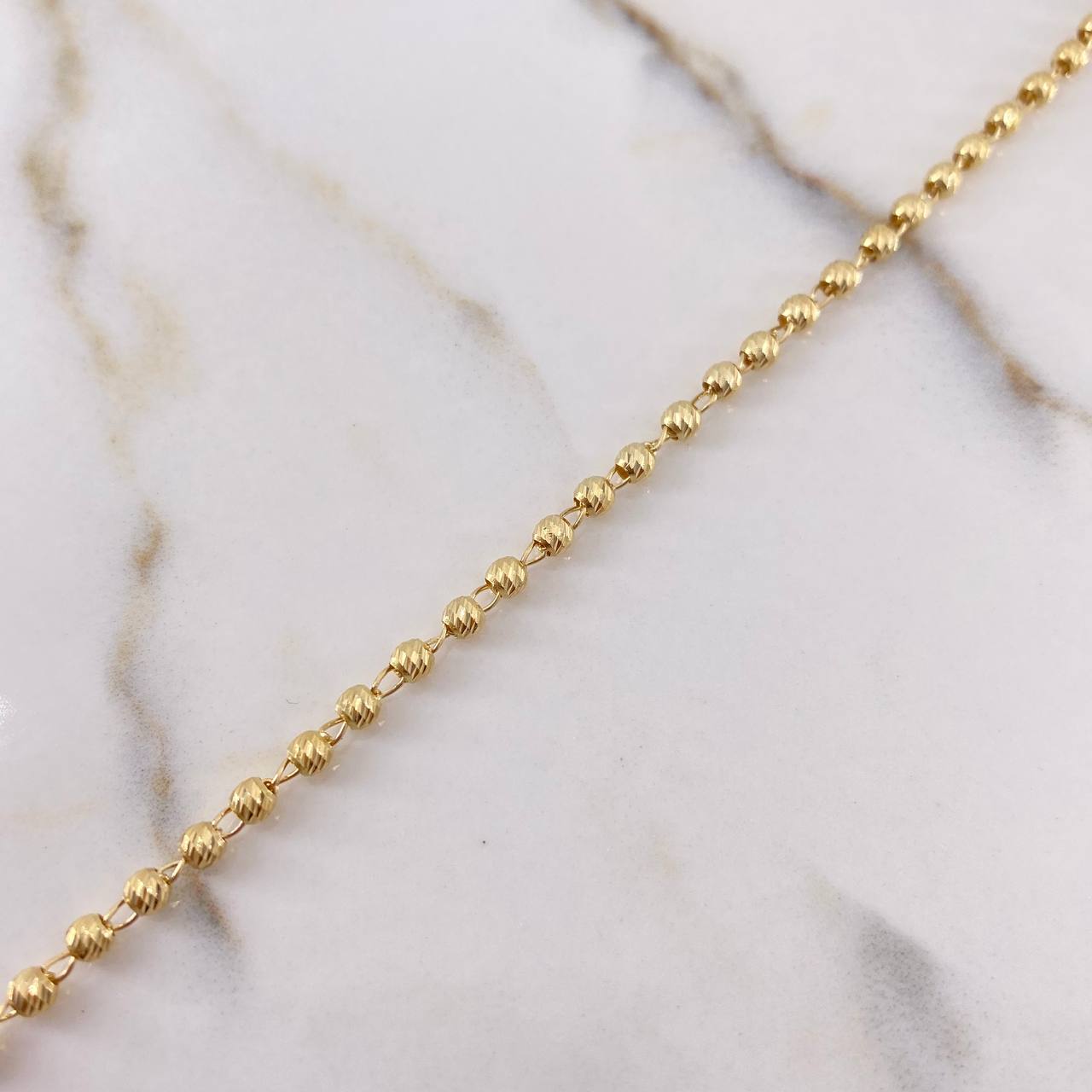 Pulso Tipo Militar 2.6gr / 18cm / 3mm Bolas Diamantadas Oro Amarillo &