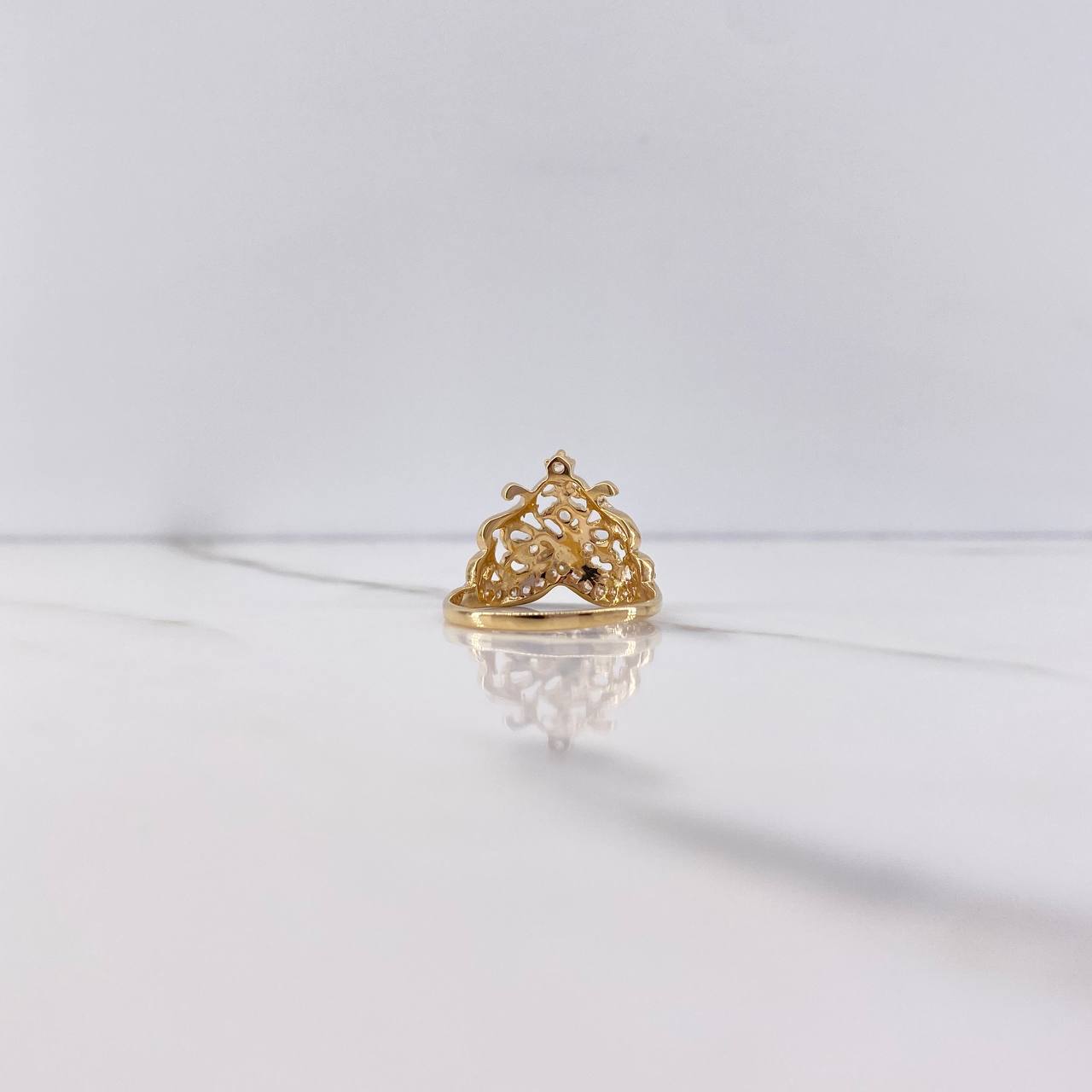 Anillo Corona Corazon 3.35gr / T6 3/4 / Circones Blancos Oro Amarillo $