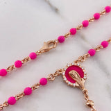 Rosario Virgen Maria 15gr / 50cm / 3mm Nepreno Rosado Circones Blancos Oro Rosa $