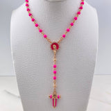 Rosario Virgen Maria 15gr / 50cm / 3mm Nepreno Rosado Circones Blancos Oro Rosa $