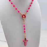 Rosario Virgen Maria 15gr / 50cm / 3mm Nepreno Rosado Circones Blancos Oro Rosa $
