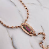 Rosario Virgen Guadalupe 33.2gr / 60cm / Circones Verdes Fucsias Blancos Dos Oros Blanco Rosa 18K $