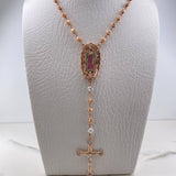 Rosario Virgen Guadalupe 33.2gr / 60cm / Circones Verdes Fucsias Blancos Dos Oros Blanco Rosa 18K $
