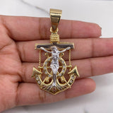 Dije Ancla Cristo Timon 16.4gr / 5.5cm / Circones Blancos Tres Oros 18K $