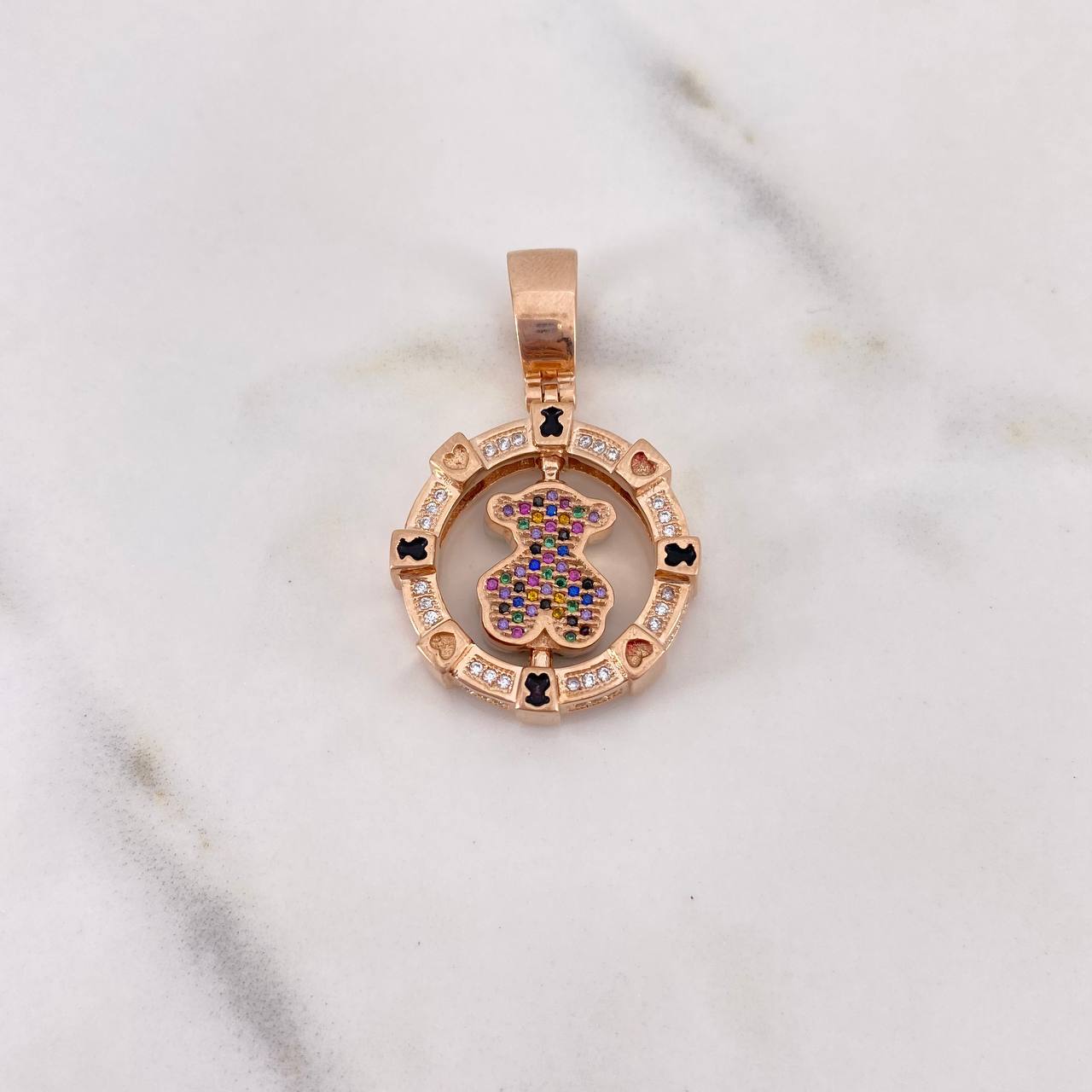 Dije Oso Ts 12.35gr / 3.6cm / Circones Colores Dos Oros Blanco Rosa 18K $