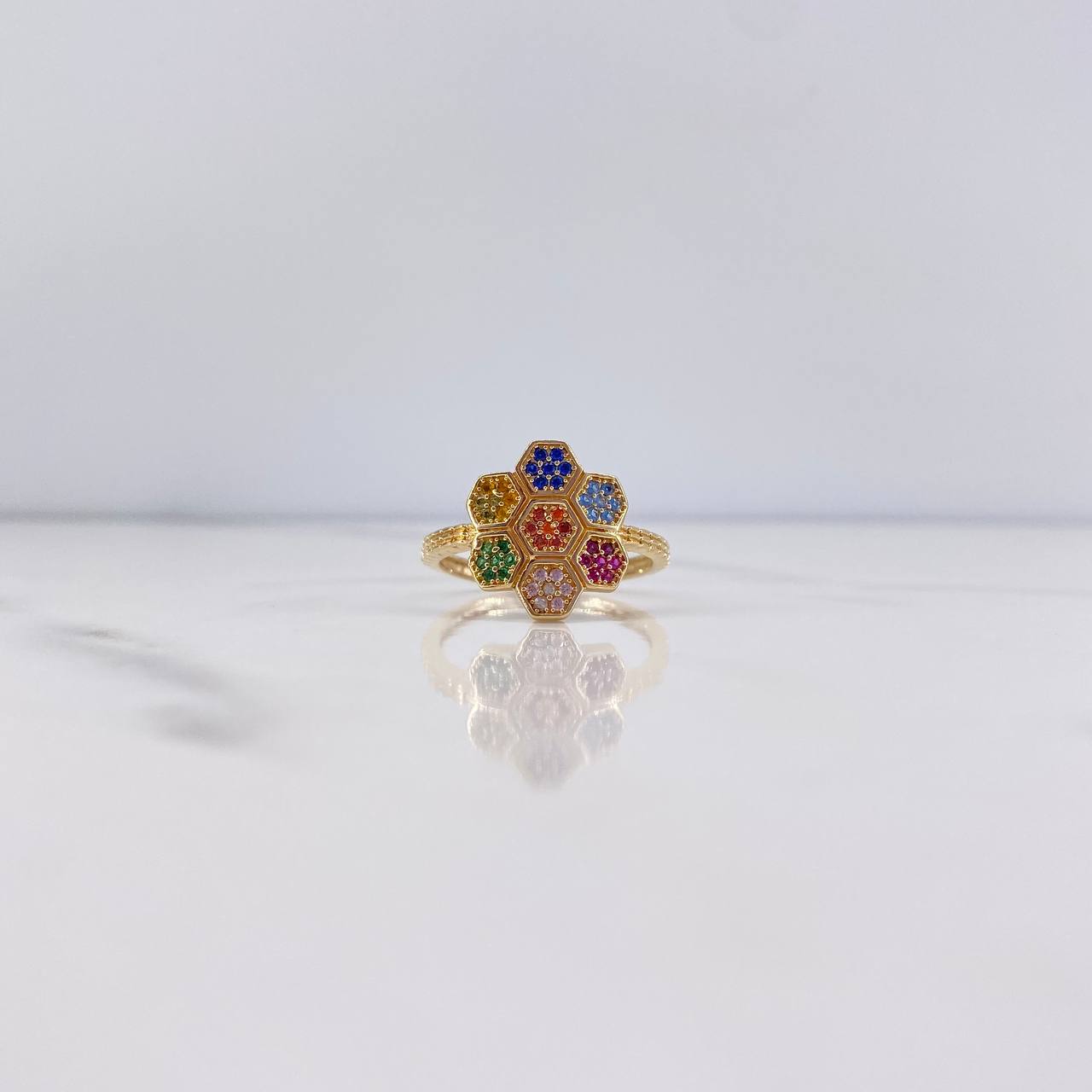 Anillo Panal 3.25gr / T7 / Circones Colores Oro Amarillo 18K $