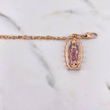 Tobillera Corazones Virgen Guadalupe 16.35gr / 27cm / Circones Azules Fucsias Blancos Oro Rosa 18K *