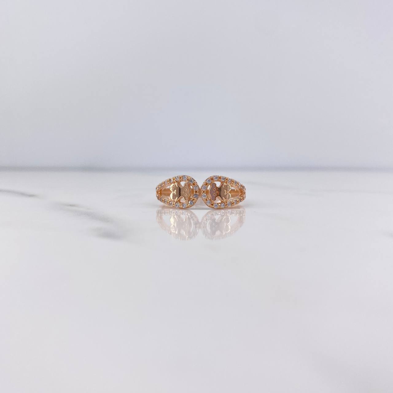 Anillo Oso Ts 2.6gr / T7 1/4 / Circones Blancos Oro Rosa 18K $