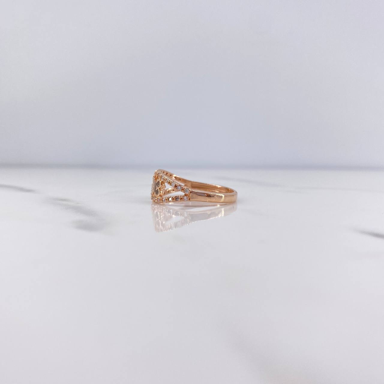 Anillo Oso Ts 2.6gr / T7 1/4 / Circones Blancos Oro Rosa 18K $