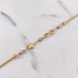 Pulso Cordon Estrella Infinito 3.75gr / 22cm / 1.3mm Bolas Diamantadas Tres Oros 18K +4 *