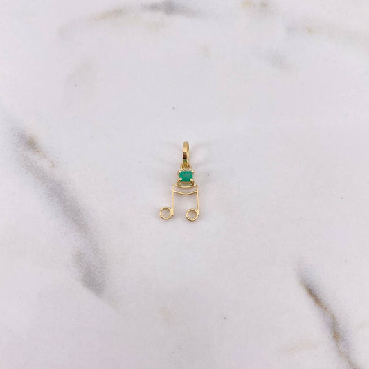 Dije Nota Musical 0.4gr / 1.6cm / Esmeralda 10 Pts Oro Amarillo 18K (Joya) &