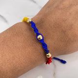 Pulsera Tricolor 0.4gr / 5mm Bolas Lisas Oro Amarillo 18K $