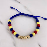 Pulsera Azul 1.2gr / 6mm Bolas Diamantadas Neoprenos Tricolor Oro Amarillo 18K $