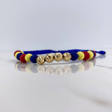 Pulsera Azul 1.2gr / 6mm Bolas Diamantadas Neoprenos Tricolor Oro Amarillo 18K $