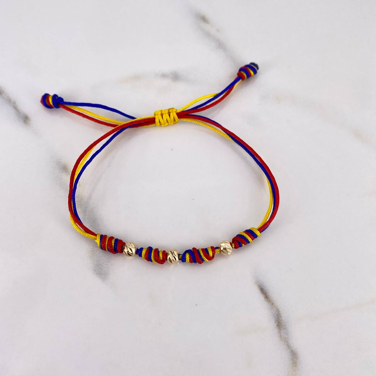 Pulsera Tricolor 0.4gr / 4mm Bolas Diamantadas Oro Amarillo 18K $
