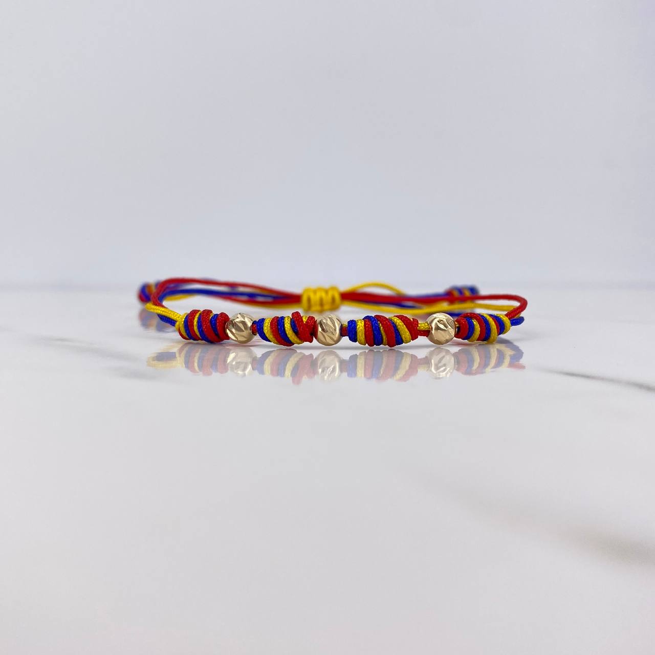 Pulsera Tricolor 0.4gr / 4mm Bolas Diamantadas Oro Amarillo 18K $