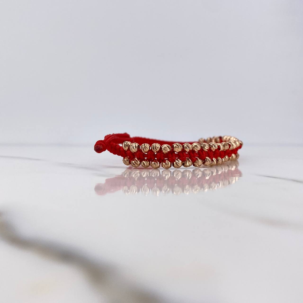 Pulsera Roja 4.3gr / 3mm Bolas Diamantadas Oro Rosa 18K $