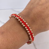 Pulsera Roja 4.3gr / 3mm Bolas Diamantadas Oro Rosa 18K $