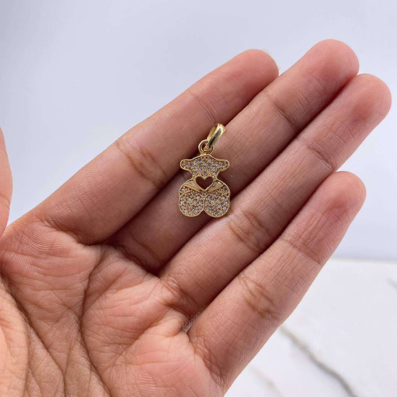 Dije Oso Ts Corazon 2.15gr / 2.2cm / Circones Blancos Oro Amarillo $