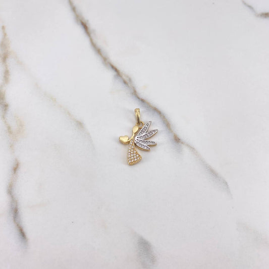 Dije Angel Corazon 2.3gr / 2.4cm / Circones Blancos Dos Oros Amarillo Blanco $