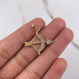 Dije Flecha Y Arco 1.9gr / 2.5cm / Circones Blancos Oro Amarillo $