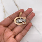 Dije Herradura Caballo 17.95gr / 3cm / Circones Blancos Dos Oros Blanco Rosa $