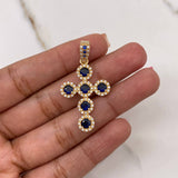 Dije Cruz Tupida 4.4gr / 3.5cm / Circones Azules Blancos Oro Amarillo $