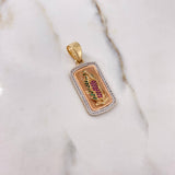 Dije Placa Virgen de Guadalupe 8.2gr / 3.5cm / Circones Fucsias Verdes Blancos Tres Oros $