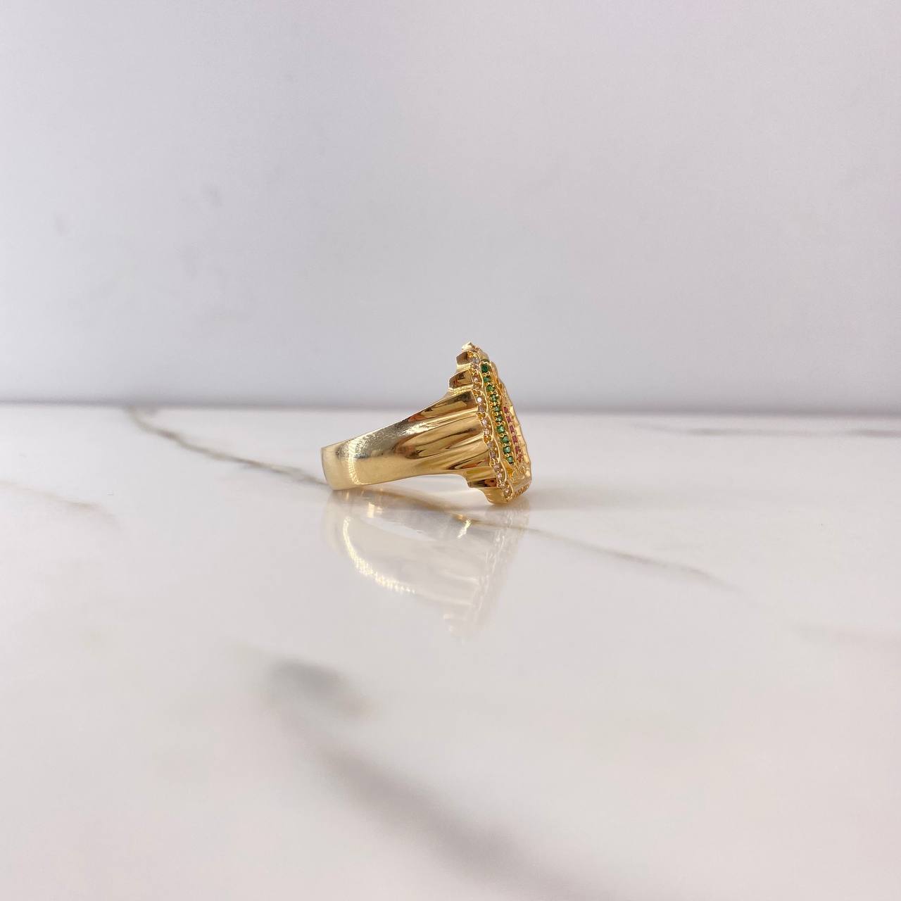 Anillo Virgen de Guadalupe 10.9gr / T9 3/4 / Circones Verdes Fuscias Blancos Oro Amarillo $