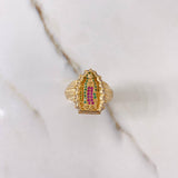 Anillo Virgen de Guadalupe 10.9gr / T9 3/4 / Circones Verdes Fuscias Blancos Oro Amarillo $