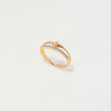 Anillo Tiara Dos Lineas 1.85gr / T6 / Circones Blancos Dos Oros Amarillo Blanco $