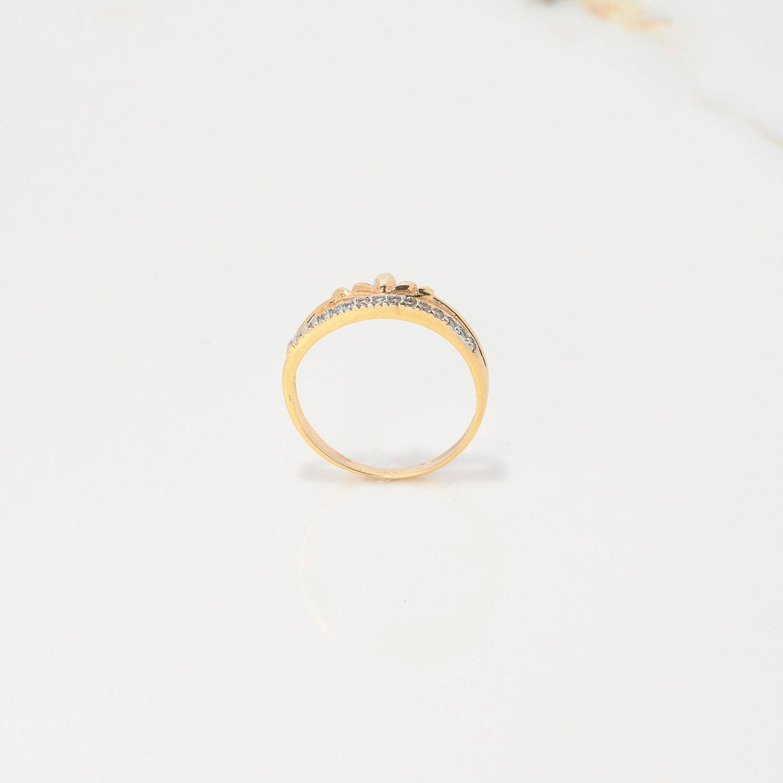 Anillo Tiara Dos Lineas 1.85gr / T6 / Circones Blancos Dos Oros Amarillo Blanco $