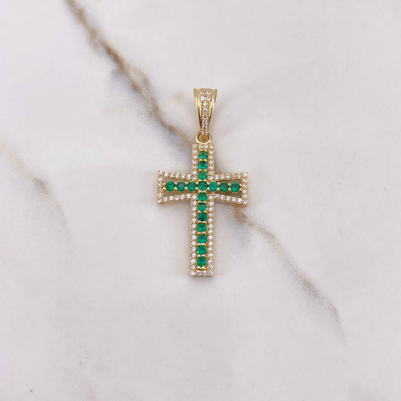 Dije Cruz Basteada 4gr / 4cm / Circones Blancos Verdes Oro Amarillo $
