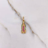 Dije Virgen De Guadalupe 1.8gr / 2.7cm / Circones Verdes Fucsias Oro Amarillo $