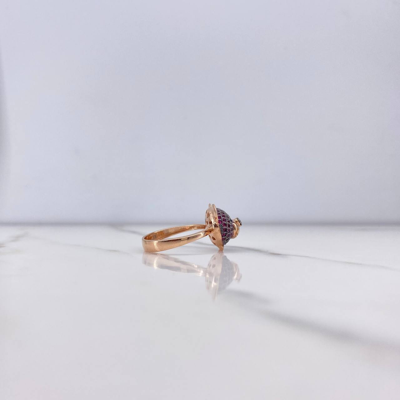 Anillo Oso 4.6gr / T6 1/2 / Circones Fucsias Negros Oro Rosa $