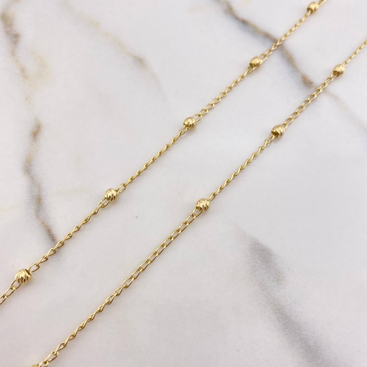 Cadena  Espiga Tipo Militar 3.5gr / 45cm / 3mm Bolas Diamantadas Oro Amarillo &