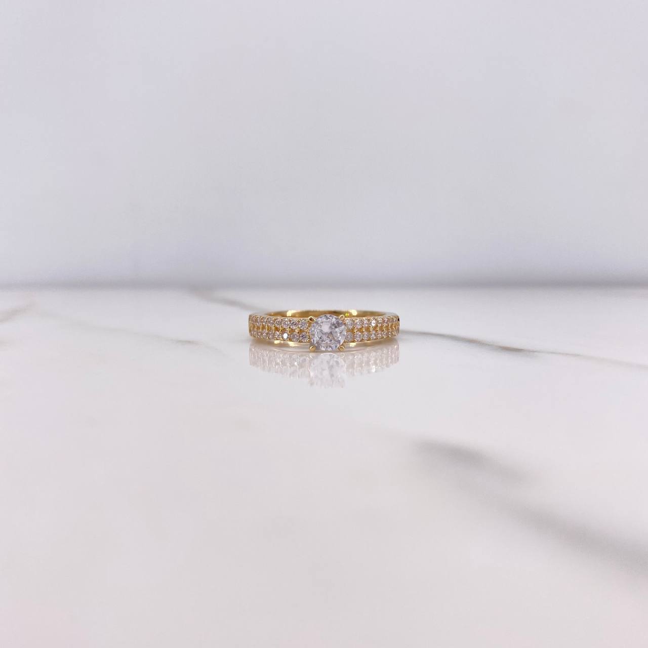 Anillo Solitario Puente 3.2gr / T7 / Circones Blancos Oro Amarillo &
