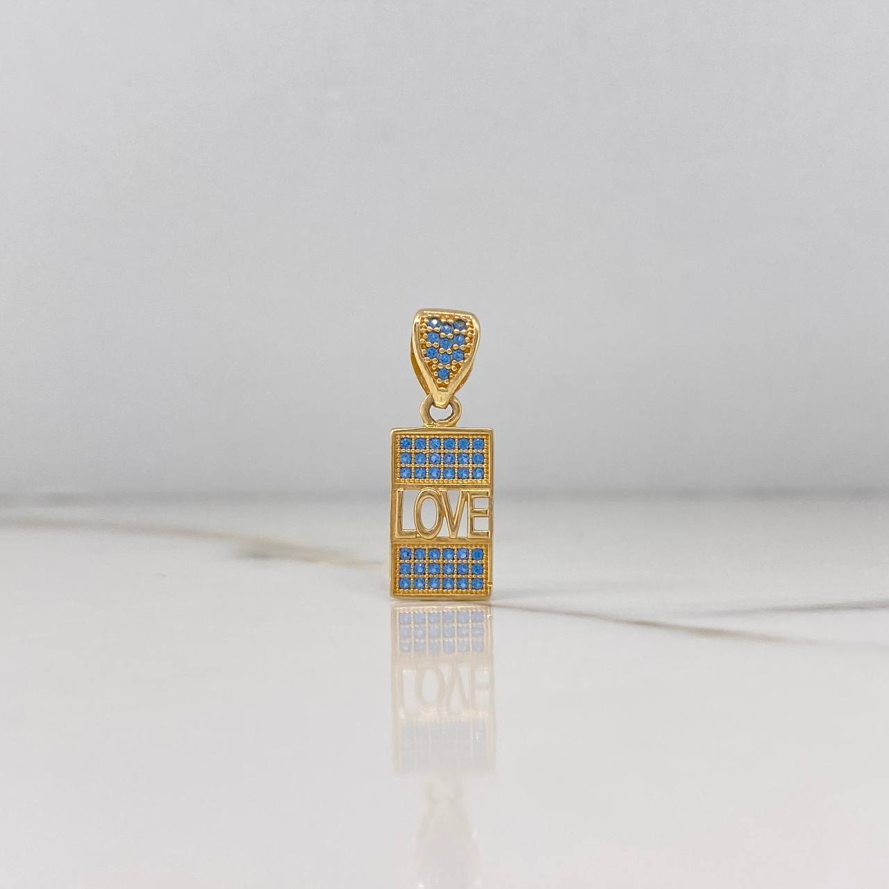 Dije Love Rectangular 1.95gr / 2.4cm / Circones Azules Oro Amarillo $