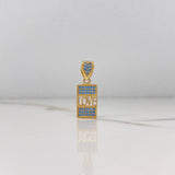Dije Love Rectangular 1.95gr / 2.4cm / Circones Azules Oro Amarillo $