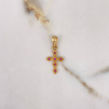 Dije Cruz  1.25gr / 2.5cm / Circones Fucsias Oro Rosa $