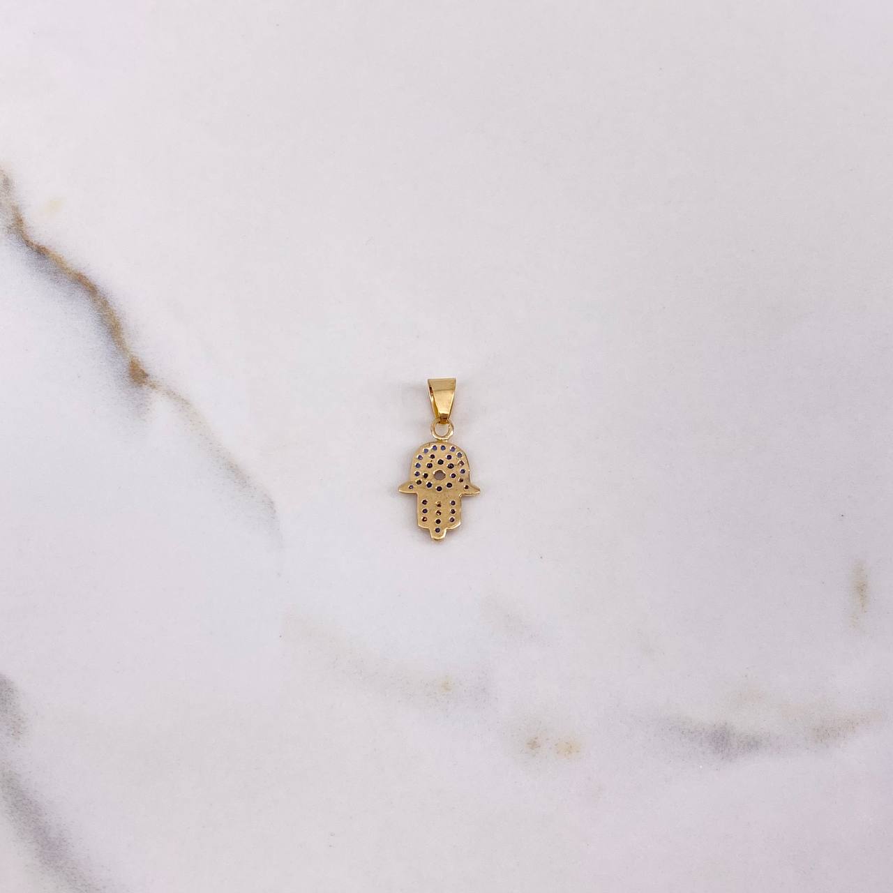 Dije Mano Hamsa 1.1gr / 2.1cm / Circones Azules Oro Amarillo $