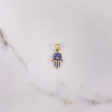 Dije Mano Hamsa 1.1gr / 2.1cm / Circones Azules Oro Amarillo $