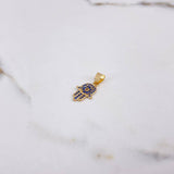 Dije Mano Hamsa 1.1gr / 2.1cm / Circones Azules Oro Amarillo $