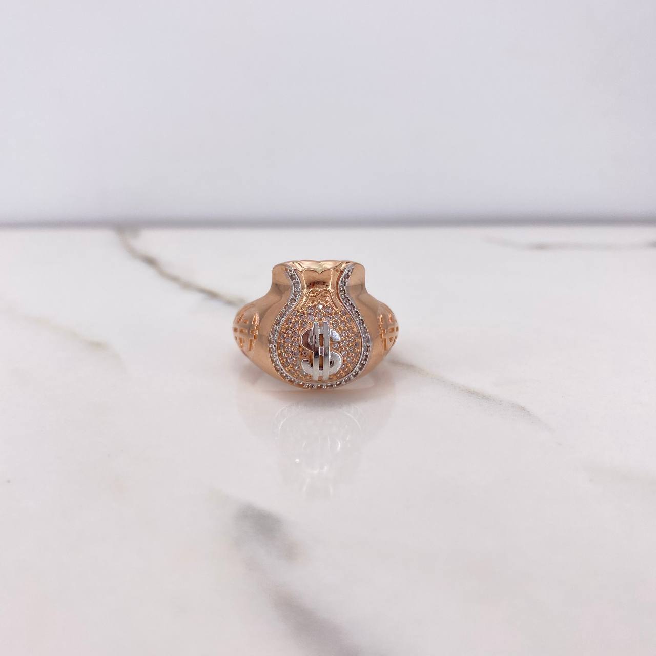 Anillo Bolsa Dinero 9.45gr / T11 1/2 / Circones Blancos Dos Oros Blanco Rosa $