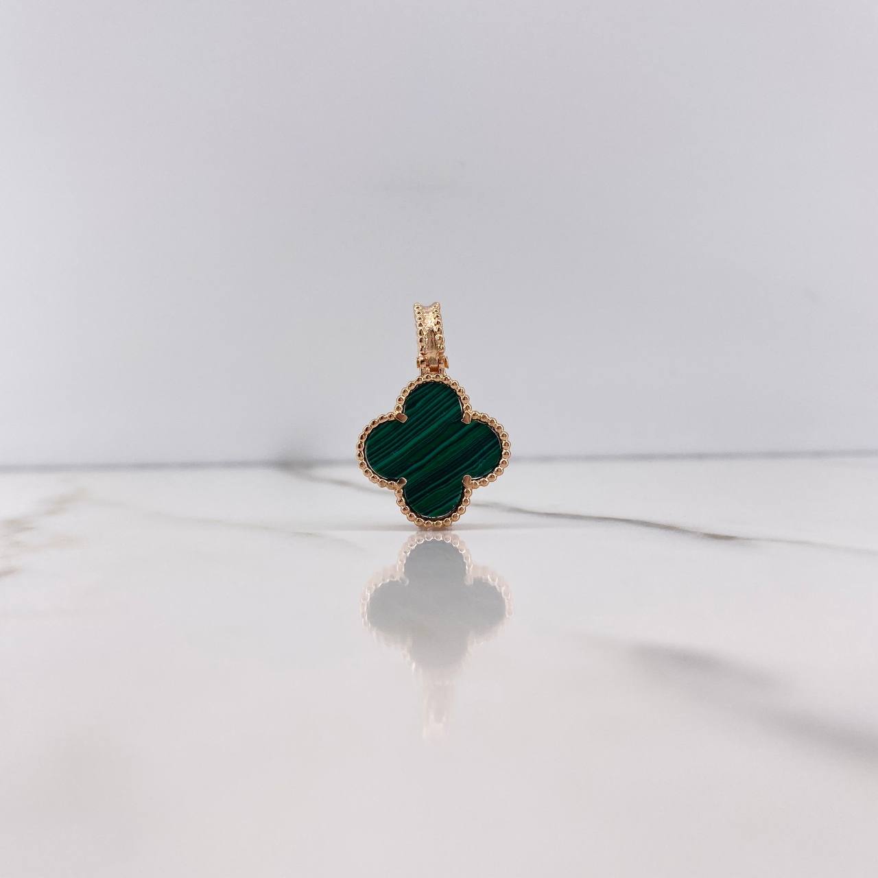 Dije Trebol 3.35gr / 2.6cm / Malaquita Verde Oro Rosa Nac.Esp. &